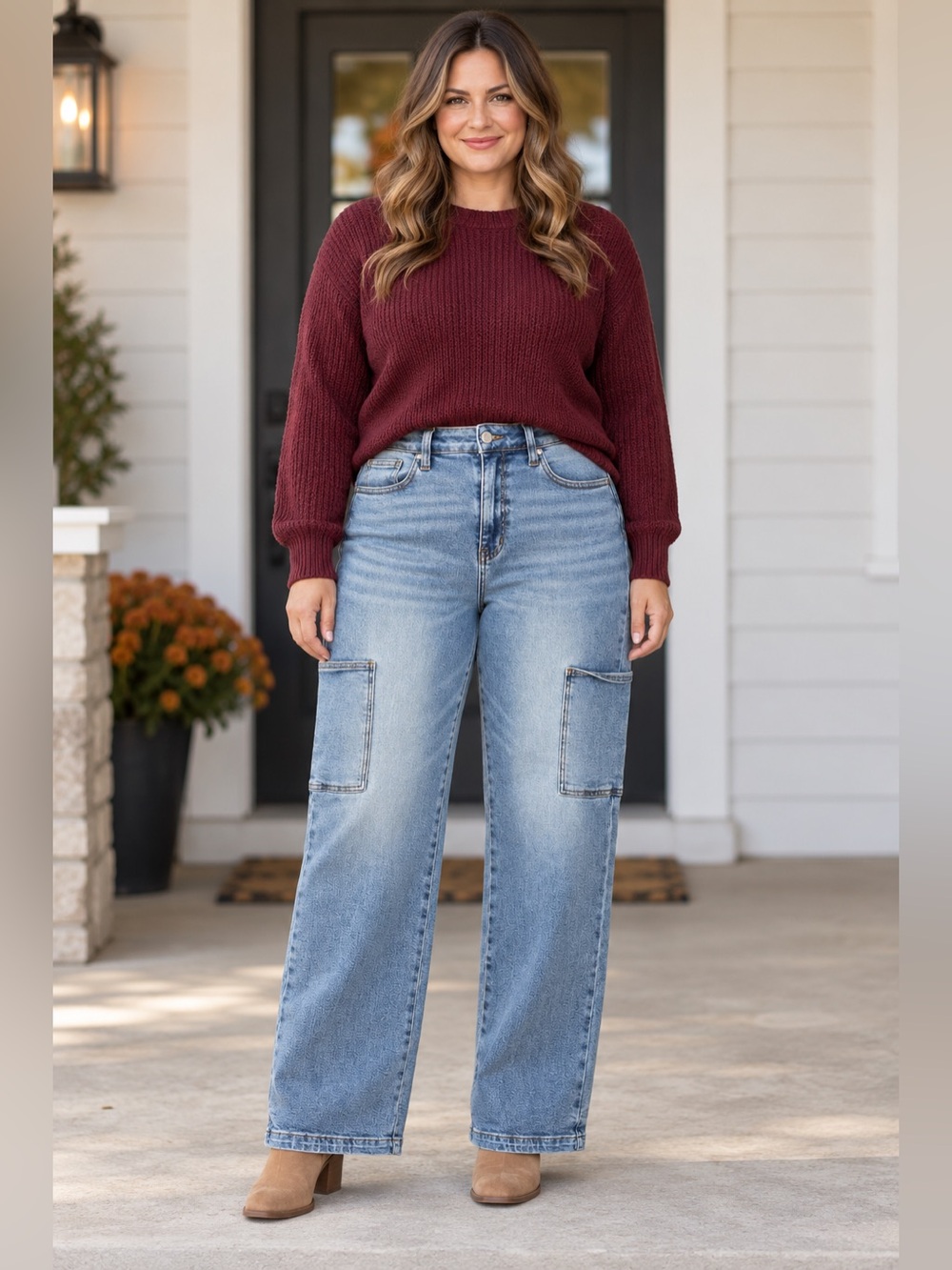 Judy Blue High Waist Wide Leg Cargo Jeans 13/31 Light Wash NWT